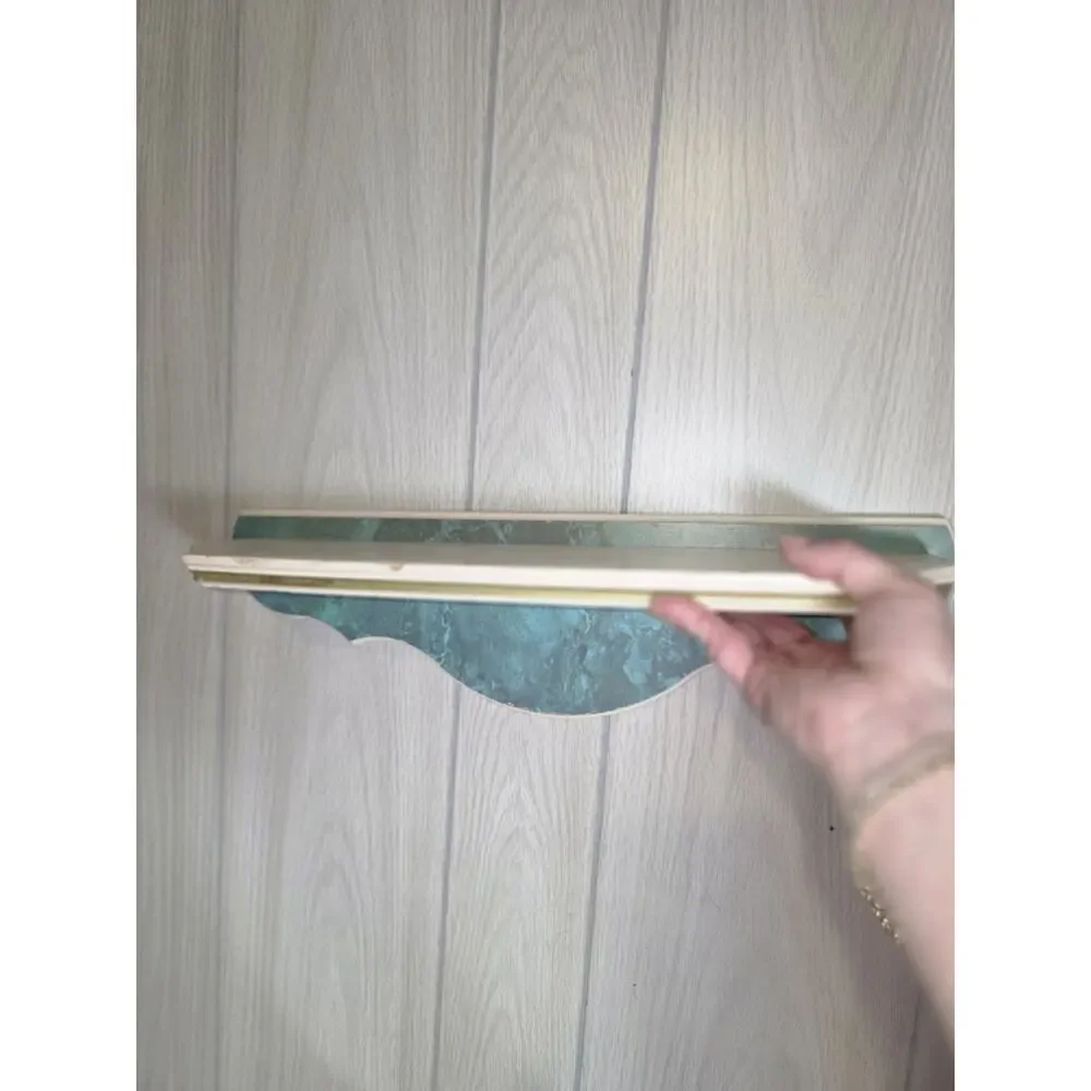 Vintage Mirrored Sconces & Shelf Marbled Green White Scalloped Heritage MCM